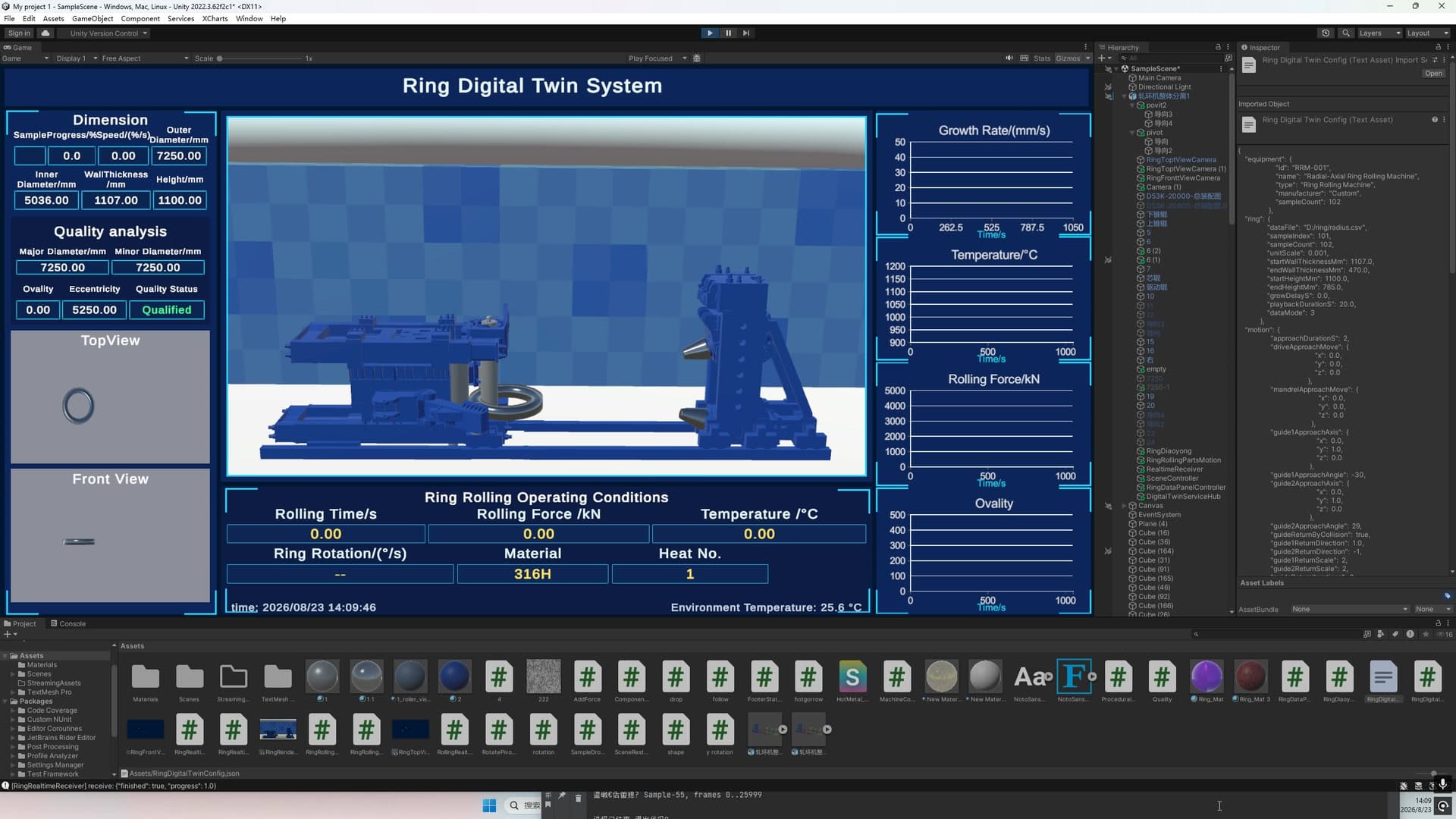 Equipment and ring in the initial-condition Unity visualization